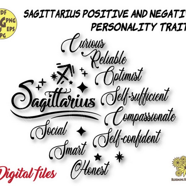 Sagittarius Svg file, Sagittarius Positive and Negative Personality Traits Svg , zodiac svg, horoscope svg, astrology svg, Sagittarius sign