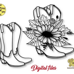 Cowgirl Boots Svg-bestand, Cowboylaarzen SVG, Floral Boots Svg, Flower Boots Svg, Zonnebloem Svg, Westerse SVG, Cowgirl SVG, Land SVG, Cowboy SVG