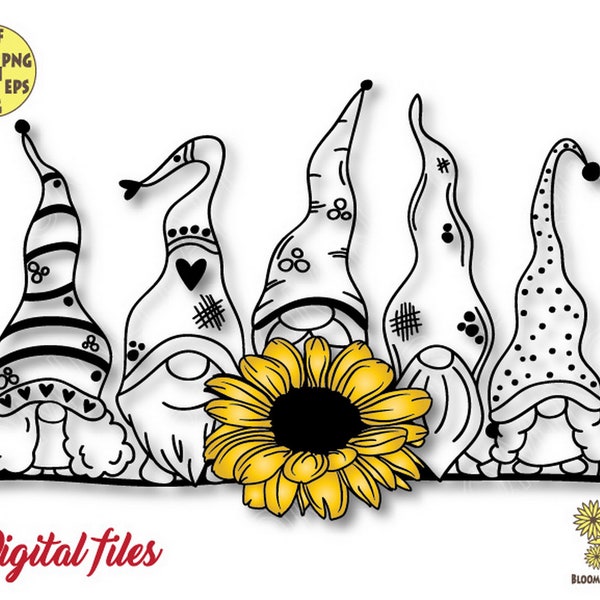 Gnomes with Sunflower Svg file, Flower Nordic Gnomes Svg, Gnome Svg, Gnome clipart, Gnome Png, Gnome Shirt Svg, Gnome cut file, Gnome Png