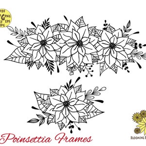 Floral Svg, Flower svg bundle, Poinsettia svg, Winter svg, Poinsettia flower, Christmas decor svg, Frame svg, Christmas flower svg,Plant Svg