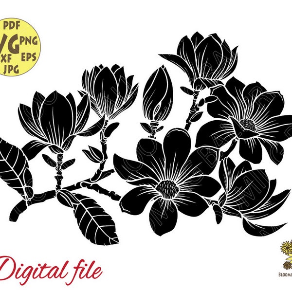 Magnolia Flower,Magnolia Svg, Magnolia Branch Svg, Floral Svg, Branch svg, Nature and Forest Svg, Magnolia wreath,Spring Magnolia Print