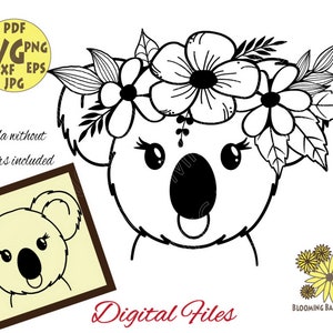 Koala with flowers and leaves Svg file, Floral Koala Svg, Koala Svg, Baby girl Svg, Birthday girl Svg, Floral Animal Svg, Animal Face Svg