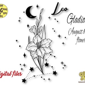 Gladiolus August birth flower Svg, August Birth card gift, Leo flower svg, Digital Gladiolus PNG, Gladiolus Svg, Gladiolus cut file, Leo Svg