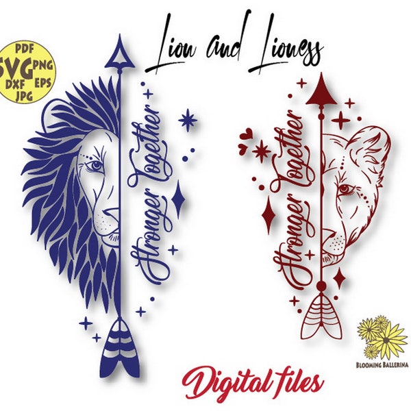 Lion Arrow Couple svg, Stronger Together Svg,Boho Lion Svg, Lioness Svg, Half Lion Svg, Half Lioness Svg, Lion Couple Svg,Lion Head Svg, Leo