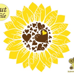 Sonnenblume Svg, Blume Monogramm Rahmen, Hochzeit Clipart, Png, Clipart, Herz-Symbol, Svg-Dateien für Cricut, digitaler Download, Tshirt Drucke