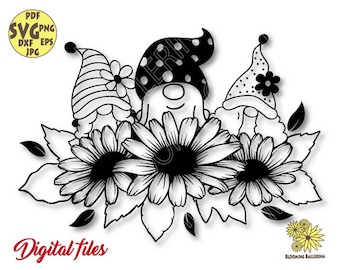 Flower Gnomes with Daisies Svg files, Daisy Svg, Flower Nordic Gnomes Svg, Gnome Svg, Gnome clipart, Gnome Png, Gnome Shirt, Gnome cut file