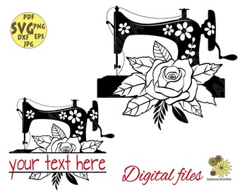 Floral Sewing Machine Monogram with Roses and Leaves svg file, Split Monogram Sewing Machine Svg,Flower Sewing Cut file,Crafty Svg,Roses Svg