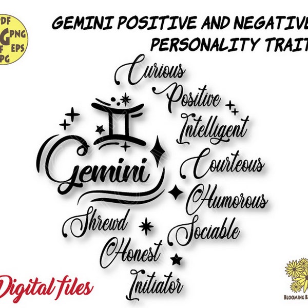 Gemini Svg, Gemini Positive and Negative Personality Traits Svg file, zodiac svg, horoscope svg, astrology svg, zodiac sign svg, Gemini gift