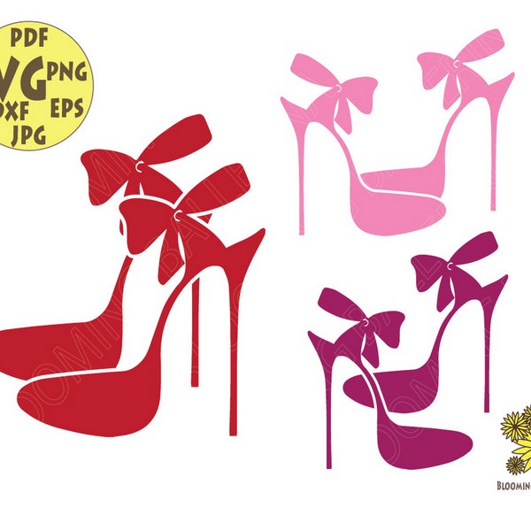 High Heels Svg, Stiletto Clipart, High Heels Bundle svg,Beauty Glamour Svg, Womens Shoes SVG, Shoes with bow, Pink Red Violet High Heels SVG