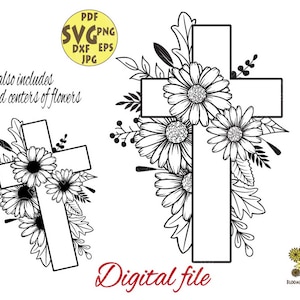 Floral Cross svg, Christian svg, Floral Svg, Daisy Svg, Religious svg, Easter svg, Blessed svg, Daisy clipart, Wildflowers Svg, Plants Svg