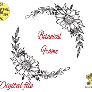 Frame Svg, Floral borders svg, Floral svg, Daisy Svg, Monogram frame Svg, Round Floral Frame,Botanical svg, Cricut Wedding flowers svg
