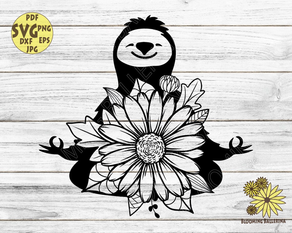Sloth Svg Meditation Svg Floral Svg Botanical Svg Daisy - Etsy