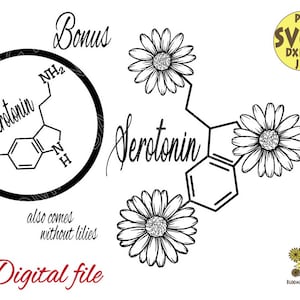 Floral Serotonin Svg, Serotonin Molecule with Daisies Svg, Happiness Molecule Svg, Molecules Svg, Daisy Svg, Floral Molecule Svg, Daisy Png