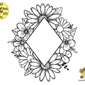 Daisy Svg, Floral borders svg, Floral svg,Daisy Svg, Monogram frame Svg,Floral svg file, Diamond Floral Frame,Botanical svg, Wedding flowers