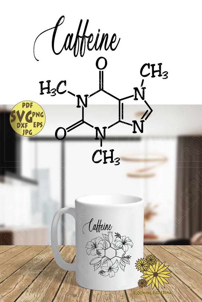 Caffeine Molecule With Lilies Svg, Floral Caffeine Svg, Molecules Svg ...