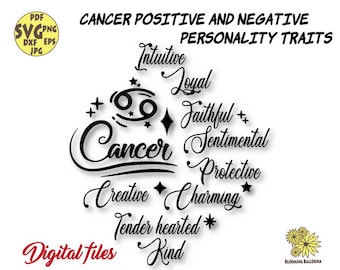 Cancer Zodiac Svg file, Cancer Positive and Negative Personality Traits Svg file, zodiac svg, horoscope svg, astrology svg, Cancer sign svg