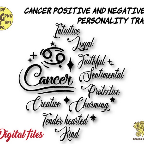 Cancer Zodiac Svg file, Cancer Positive and Negative Personality Traits Svg file, zodiac svg, horoscope svg, astrology svg, Cancer sign svg