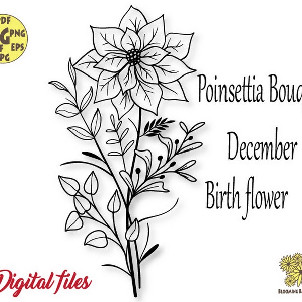 Poinsettia Flower Svg, December Birth Flower Svg, Birth flowers, December birth month flower, Botanical svg, Poinsettia Svg, Sagittarius Svg