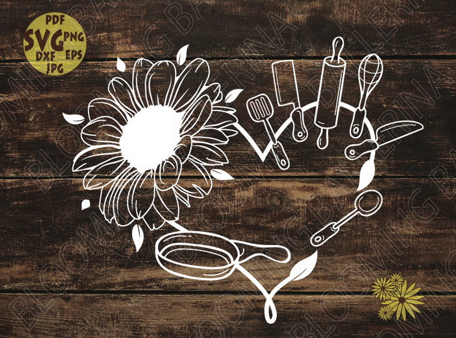 Flower Kitchen Utensils With Sunflower and Leaves Svg File Etsy