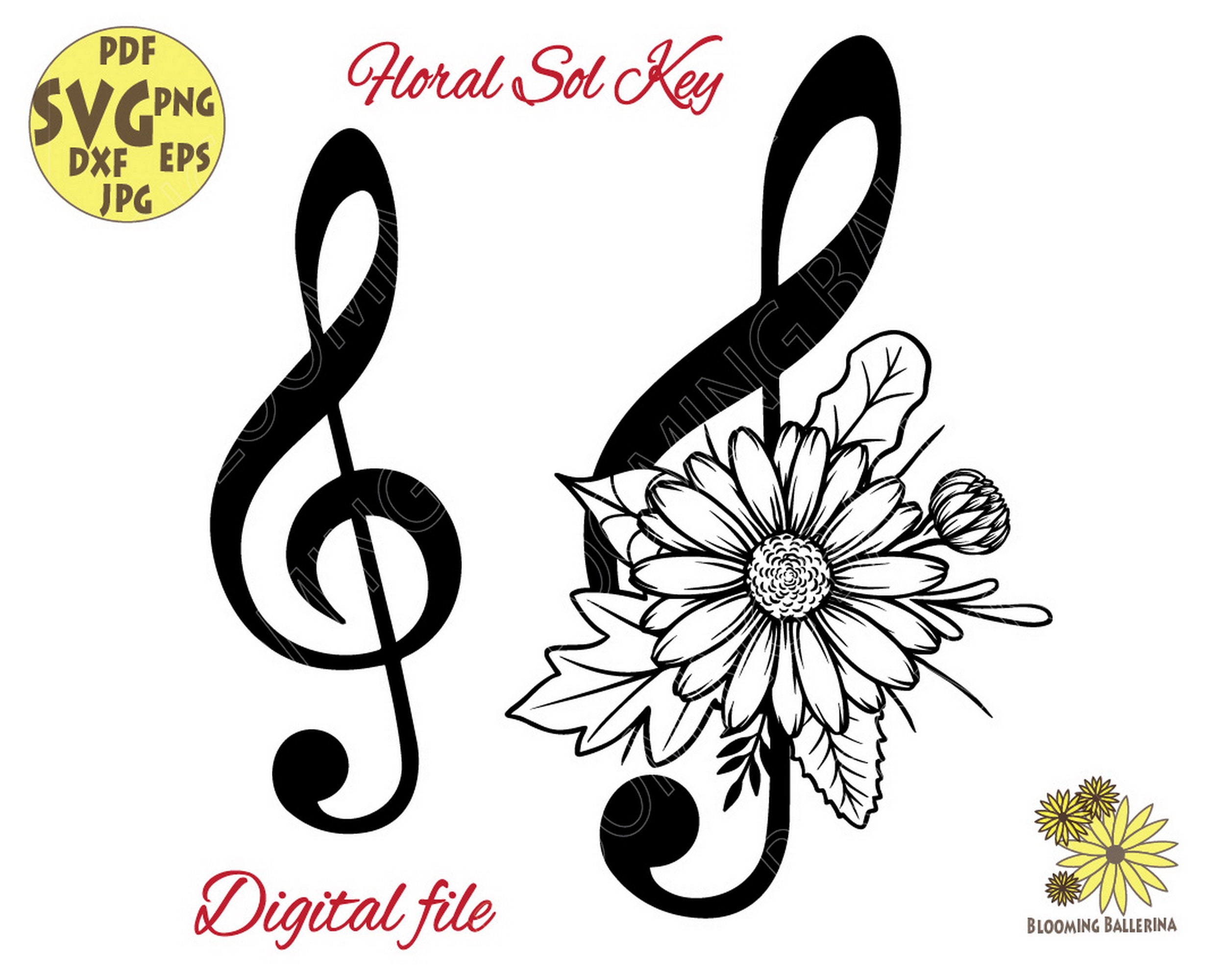 Download Music Svg Floral Svg Daisy Svg Music Clipart Notes Svg Etsy