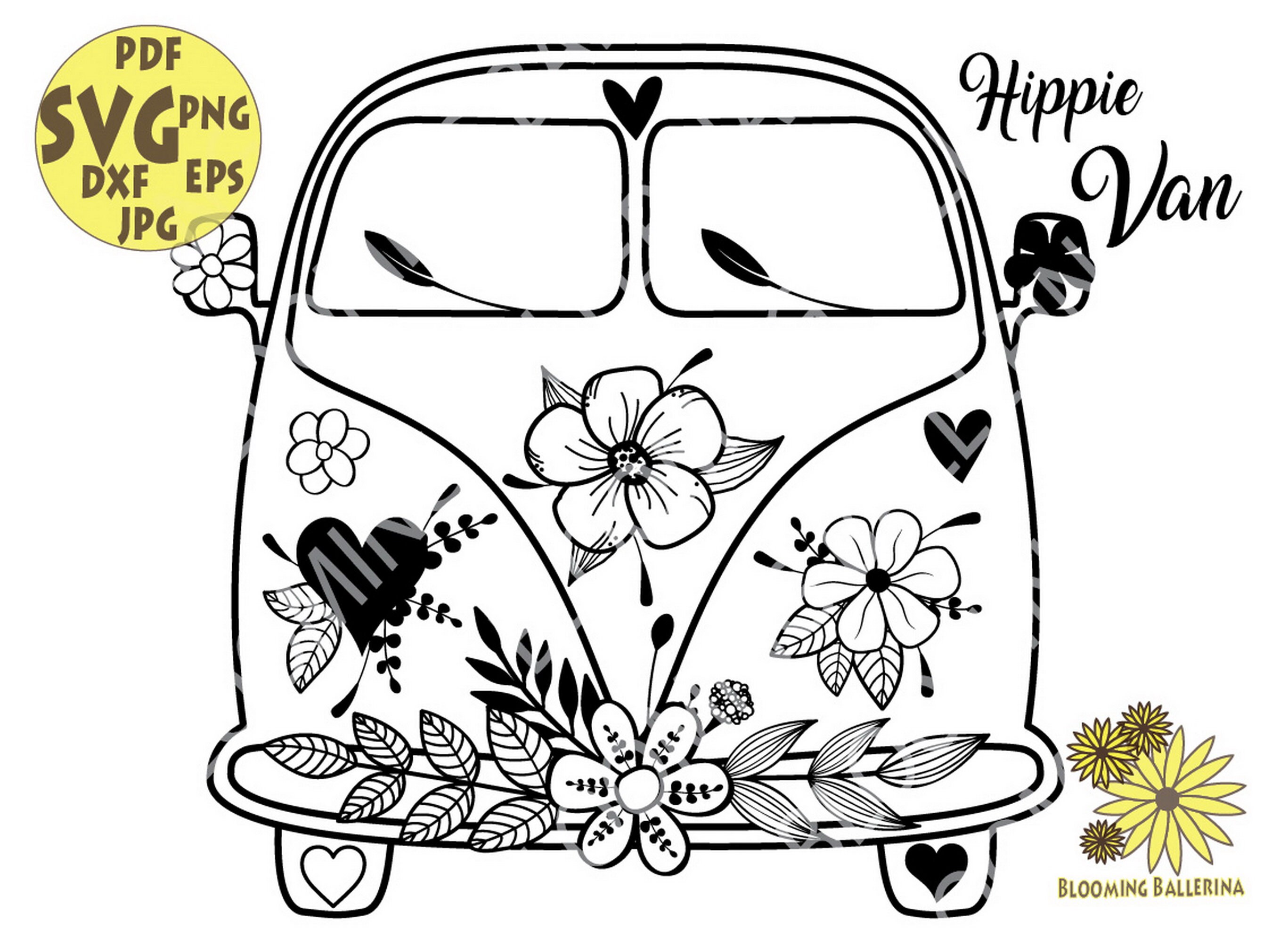 Hippie Van Svg Flower Hippie Camper Svg Zentangle Flower Etsy
