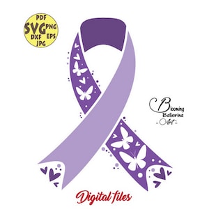 Pancreatic cancer svg, Awareness Ribbon Svg, Pancreatic cancer ribbon svg, Cancer ribbon svg, Purple ribbon svg, Cancer survivor,Butterflies