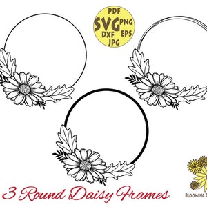 Bundle floral borders svg, Daisy Svg, Round  Floral Monogram frame Svg, Floral svg file, botanical svg, wedding flowers svg, Flower cut file