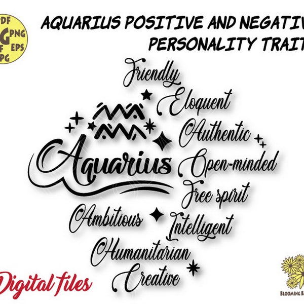 Aquarius Svg file, Aquarius Positive and Negative Personality Traits Svg , zodiac svg, horoscope svg, astrology svg, Aquarius sign gift