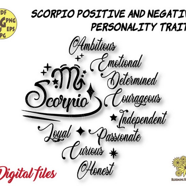 Scorpio Svg file, Scorpio Positive and Negative Personality Traits Svg file, zodiac svg, horoscope svg, astrology svg, Scorpio sign svg