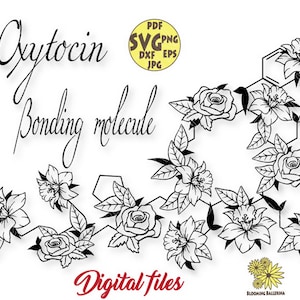 Oxytocin Molecule with Roses Narcissus Svg file, Floral Oxytocin Svg, Flower Molecule Structure Svg file, Molecule Svg, Bonding Molecule Svg