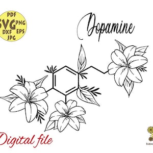 Floral Dopamine Svg, Dopamine Molecule with Lilies Svg, Pleasure Molecule Svg, Molecules Svg, Lily Svg, Floral Molecule Svg, Lily Png