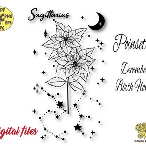 Poinsettia december geboortebloem Svg, december Geboortekaart cadeau, Boogschutter bloem svg,Digitale Poinsettia,Poinsettia Svg,Poinsettia cut file