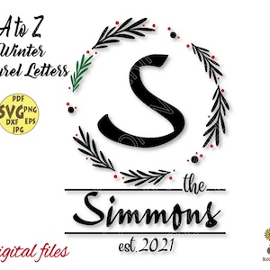 Winter A to Z Monogram Alphabet Svg, A to Z Alphabet Laurel Leaf With Initial Monogram Letter Svg file, Laurel Alphabet Svg, Letters Svg