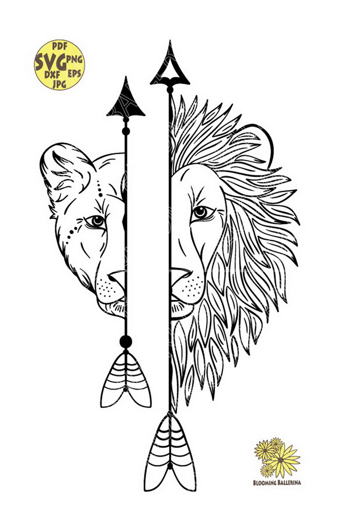 Arrow Lion Couple Svg File Half Lion Face Svg Half Lioness Etsy