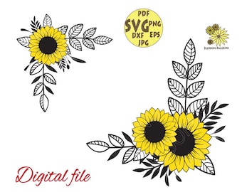 Floral border svg, Sunflowers Svg, Floral Corners Svg, Frame Svg, Floral frame svg, Sunflower clipart, Monogram frame, Botanical Svg