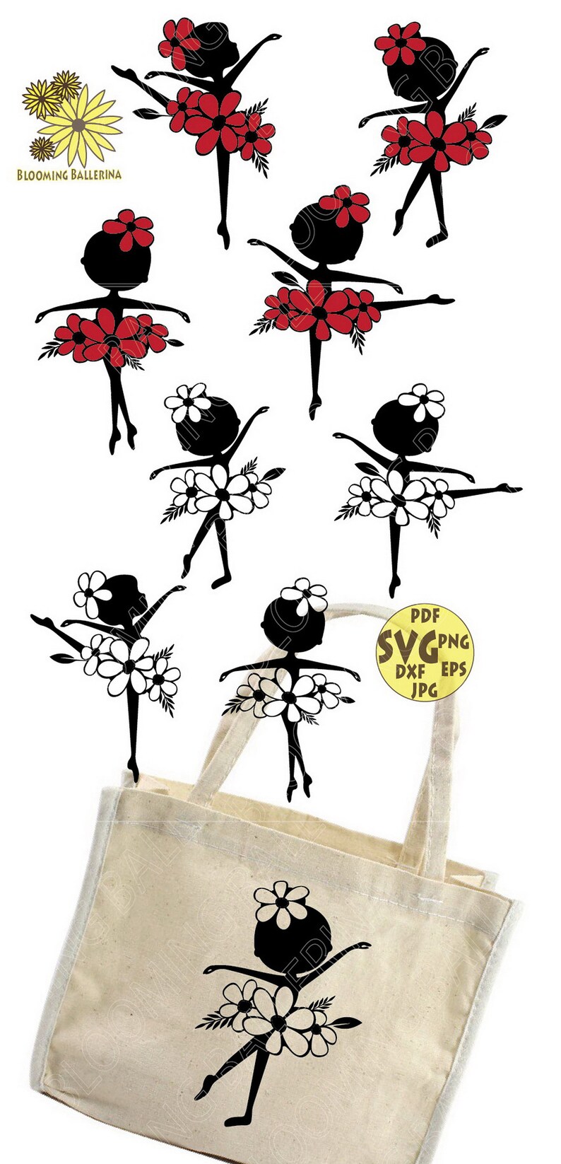 Little Girl Ballerina With Flowers Svg File Bundle Ballerina Etsy