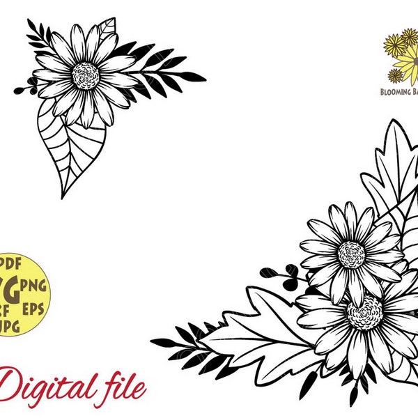 Floral border svg, Floral Corners Svg, Daisies Svg, Frame Svg, Floral frame svg, Daisy Svg, Monogram frame, Botanical Svg, Floral Svg