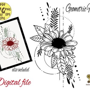 Geometrische Sonnenblume Bouquet Svg Datei, Sonnenblume Svg, Sonnenblume Png, Sonnenblume Clipart, Sonnenblume Shirt, botanische geometrische Bouquet Svg Datei