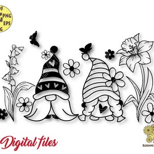 Spring Gnomes With Daffodil Lily of Valley Svg File, Gnomes