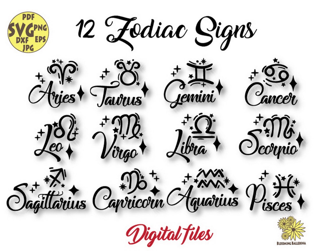 Hand Drawn Zodiac Signs Digital Files Astrology Svg Zodiac - Etsy