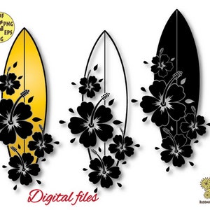 Surfboards Svg file, Flower Surfboard digital file, Hibiscus Svg, Beach Svg, Floral Surfing svg, Vacation svg, Summer vibes svg, Hawaii svg