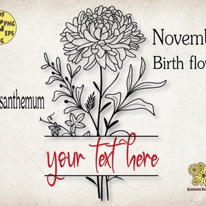 Monogram Chrysanthemum Svg, November Birth flower Svg, Floral Zodiac Svg, Chrysanthemum flower Svg, Scorpio Svg, Birth flower Svg file