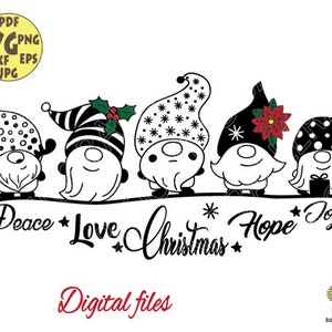 Christmas Gnomes Svg, Joy Hope Peace Love Christmas Svg, Winter Gnome Clip art, Poinsettia Gnome Svg, Gnome family Svg, Christmas sign svg