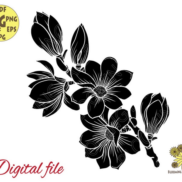 Magnolia Svg, Corona de Magnolia, Magnolia Svg, Magnolia Branch Svg, Floral Svg, Branch svg, Magnolia Print para bodas, Nature Svg