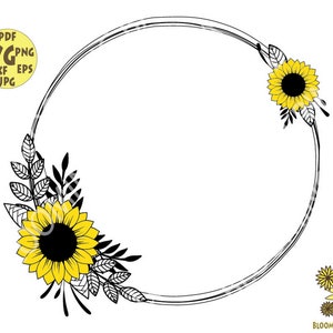 Circle frame svg, Sunflower download, Monogram frame svg, Floral Svg, Round Frame Svg, Sunflowers Svg, Sunflower digital, Monogram frame