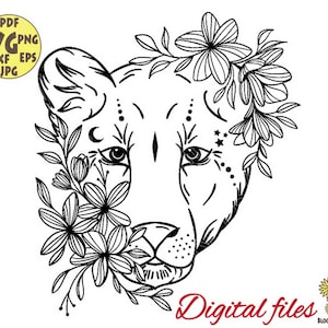 Flower Lioness Svg file, Lioness Flower Crown Svg,Lioness head Svg, Lion Svg, Lion Head Svg, Lioness cut file, Animal head Svg,Lion King Svg