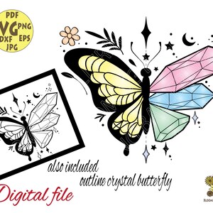 Butterfly with Crystals Wings Svg file, Magic Butterfly Svg, Crystal Butterflies Svg, Magic Insect,Mystical Butterfly Png,Diamonds Butterfly
