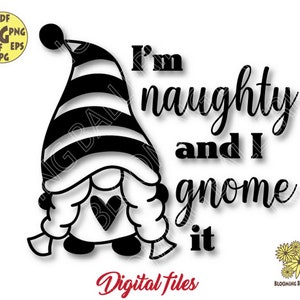 Gnome girl with quote I'm Naughty and I gnome it, Gnome Svg, Gnome Png, Naughty Svg, Gnome Shirt, Gnome clipart, Gnome funny quotes,Gnome it