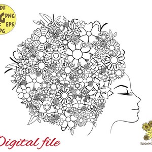 Woman hair svg, Afro girl svg Floral svg, hair svg, beauty svg, afro woman svg, woman clipart, girl power svg, female svg,  afro svg