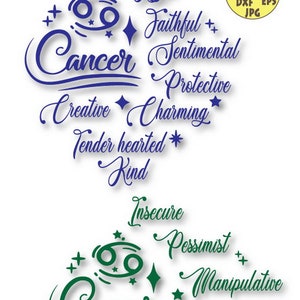 Cancer Zodiac Svg file, Cancer Positive and Negative Personality Traits Svg file, zodiac svg, horoscope svg, astrology svg, Cancer sign svg image 7